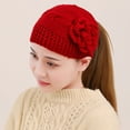 thumbnail image 2 of Weikingp Clearance! Beanies Hats Men, Autumn And Winter Warm Knitted Yarn Headband Hat Flower Headband Headdress Covered Headband, Beanie for Women, Baby Beanie red1, 2 of 8