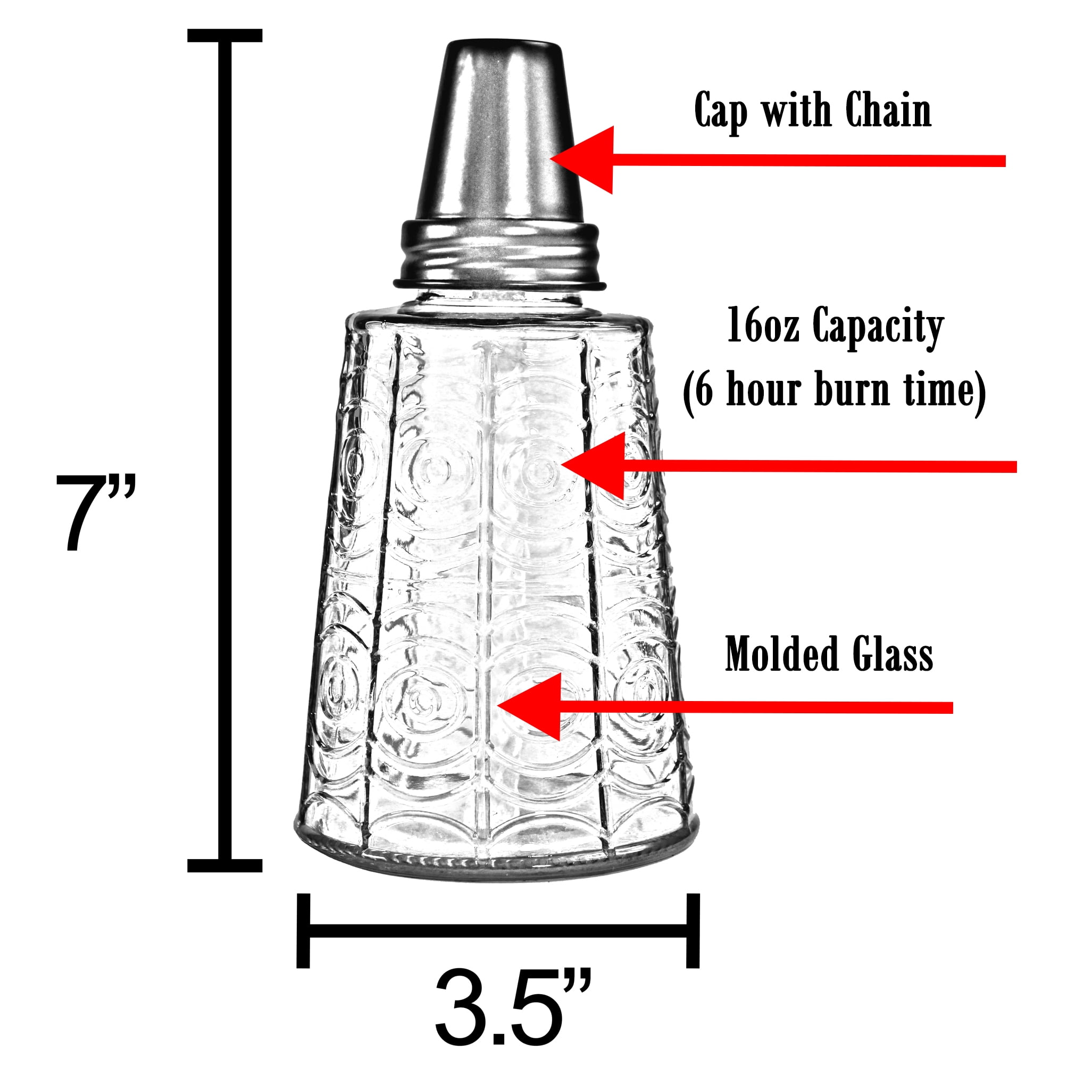 Seraphic Table Top Citronella Torches for Outdoor Patio, 16oz Decorative Glass Torch Citronella Oil Candles for Outside Deck, Garden, Parties, Set of 3, Silver