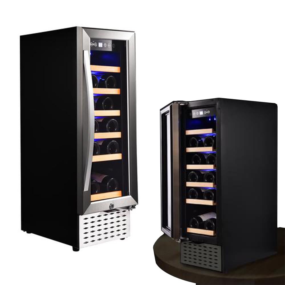 Office & Bar Wine Cooler Refrigerator,15 Under Counter Single Temperature Zone Wine Cooler Cabinet for 30 Bottles Embedded or Freestanding Compressor Wine and Beverage Chiller Fridge for Home 