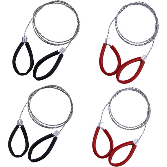 4 Pcs Stainless Steel Cable Saw, Metal Wire Saw Hand Pocket String Rope Saw Emergency Survival Saw PVC Pipe Cable Saw for Wood Camping Hiking Hunting Red and Black 23.62 Inch