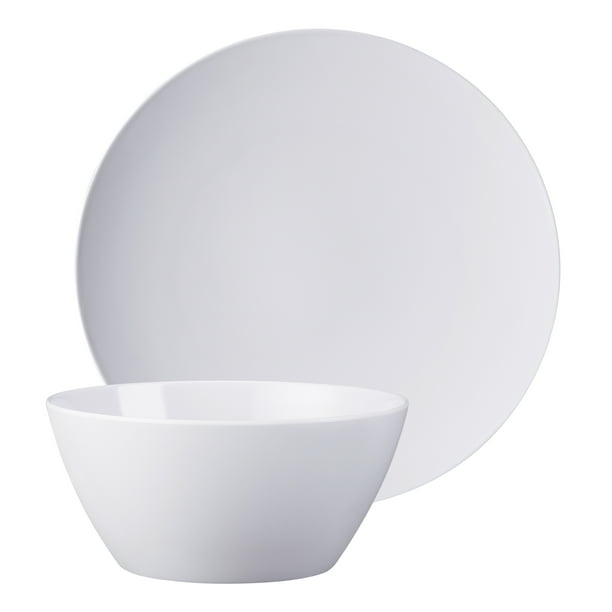 Mainstays 8 Piece Melamine Round Plate and Bowl Dinnerware Set, White