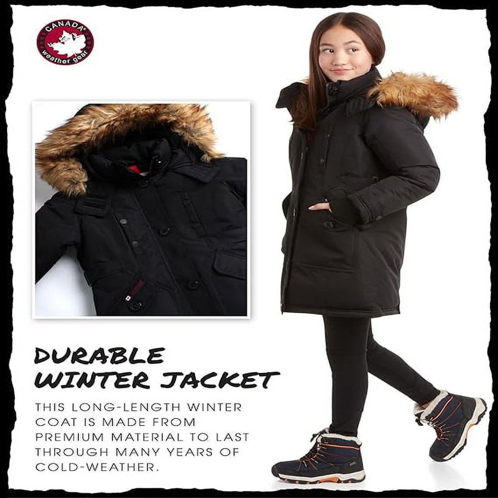 CANADA WEATHER GEAR Girls Winter Jacket Stadium Expedition Parka Coat Faux Fur Trim Hood