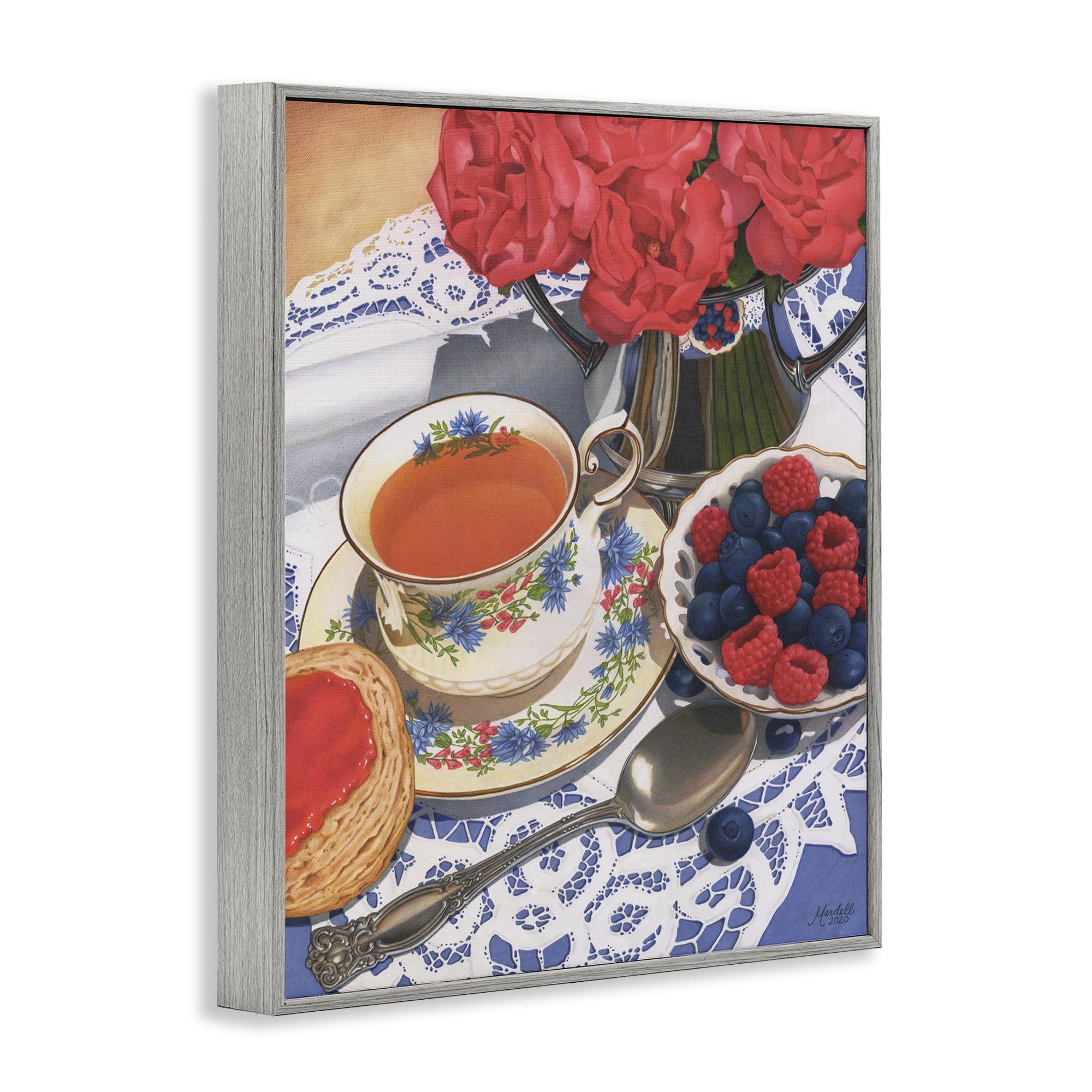 Stupell Industries Berries & Tea Party Food & Beverage Painting Gray Framed Art Print Wall Art, 16 x 20