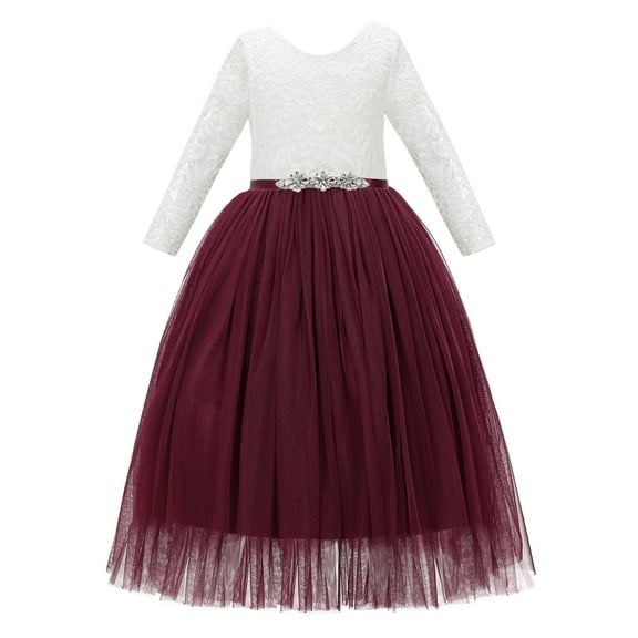Ekidsbridal A-Line V-Back Lace Flower Girl Dress with Sleeves Ceremonial Gown for Toddlers 290R4 8