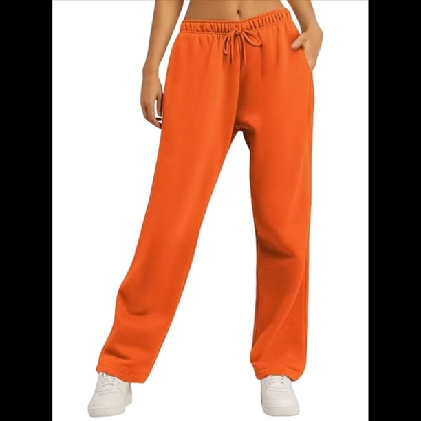 Pantalones Deportivos de Pierna para Mujer, de Cintura Alta, Holgados, con Cordón y Bolsillos Naranja XXXL