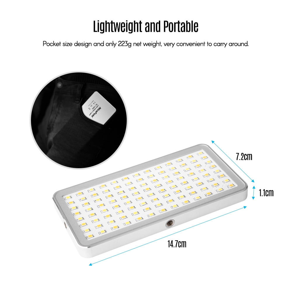 RuleaxA NiceFoto SL-80A Portable 3200K-6500K Pocket LED Video Light Dimmable Photographic Fill Light with Built-in 2500mAh Lithium Battery CRI 96 for Portrait Still Life Photography Live Show Selfie