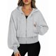 thumbnail image 1 of Sudaderas con Capucha y Cremallera para Mujer, Sudaderas , Casuales, Cómodas y Bonitas, Chaquetas con Cremallera, Conjuntos de Otoño A . Gris S, 1 of 10