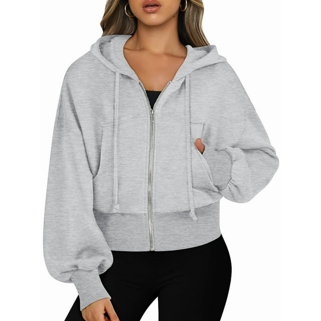 Sudaderas con Capucha y Cremallera para Mujer, Sudaderas , Casuales, Cómodas y Bonitas, Chaquetas con Cremallera, Conjuntos de Otoño A . Gris M