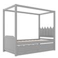 thumbnail image 6 of Twin Size Canopy Bed with Trundle and Drawers, Upholstery Princess Platform Bed with Headboard and Wood Slat Support for Kids and Teens, Gray, 6 of 9