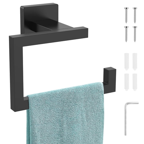 Matte Black Square Towel Holder, Stainless Steel Hand Towel Hanger, Multifunctional Towel Ring, Toilet Paper Holder Wall Mount for Bathroom Shower, Kitchen, Toilet