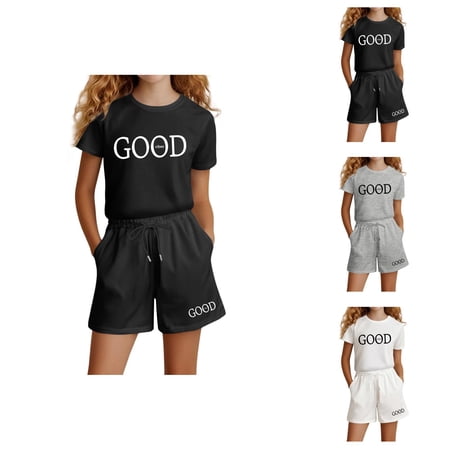Kids Clothes Girls Clothing Sets Girls Fashion Letter Print Casual Loose Short Sleeve Suit