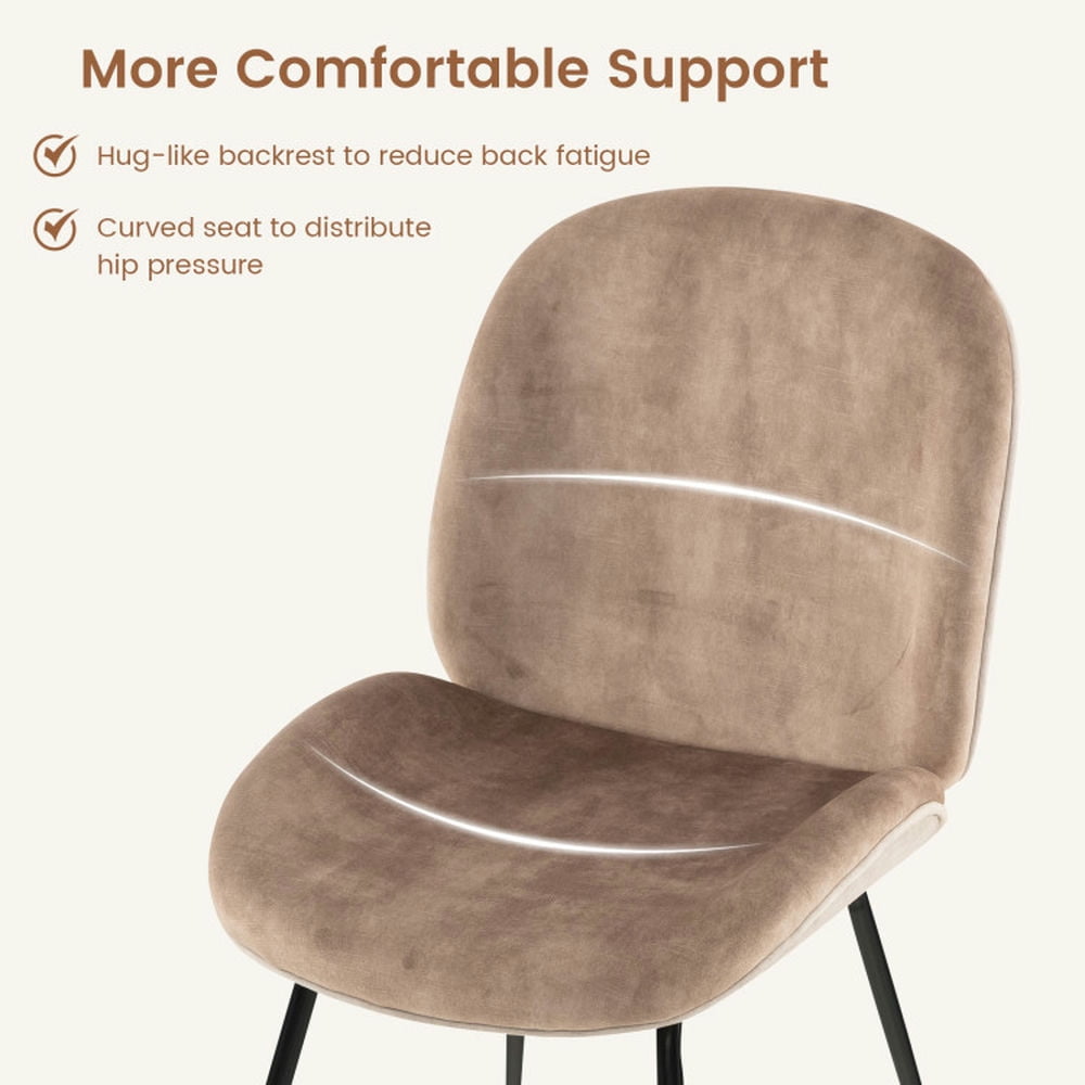 Demi Bonn Set of 2 Armless Dining Chairs with Metal Base and Padded Seat, Brown