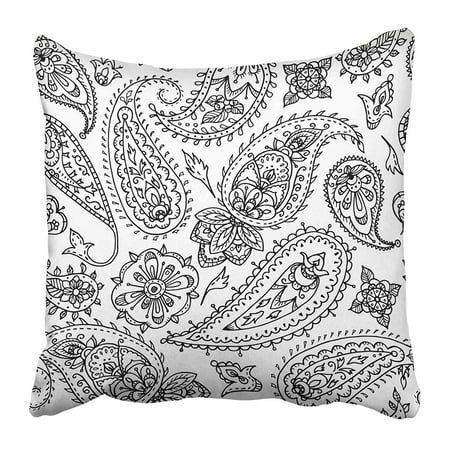 - ARHOME Asian Paisley Pattern Black and White for Coloring Book Abstract Adult Ethnic Pillow Case Cushion Cover 16x16 inch