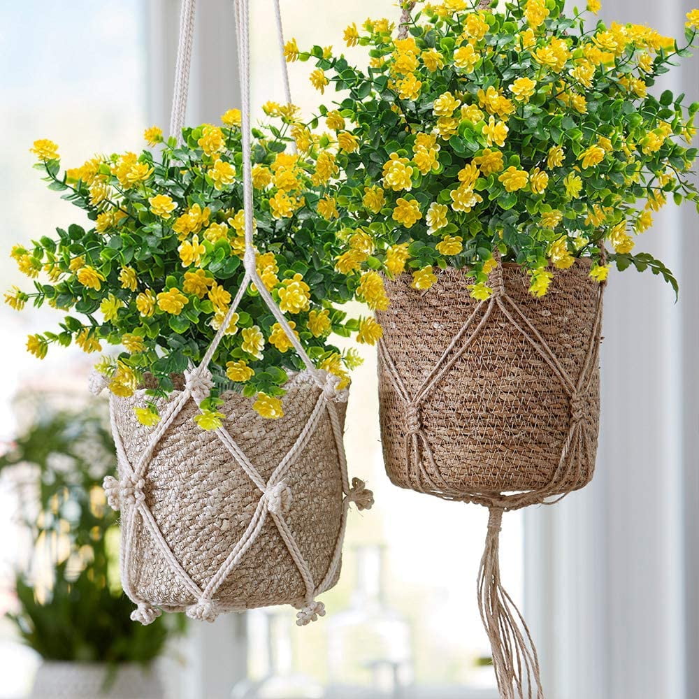 Morttic 12 Bundles Artificial Fake Flowers, Faux Outdoor Plastic Plants UV Resistant Shrubs Outside Indoor Decorations (Yellow)