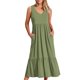 thumbnail image 4 of Lucakuins, vestidos midi de verano para mujer, moda de vacaciones, cuello en V, color sólido, sin mangas, playa, vestido acampanado Lucakuins moda, 4 of 9