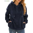 thumbnail image 3 of BadPiggies Womens Fuzzy Fleece Sweatshirt Casual Loose Sherpa Pullover Oversized Hoodie with Pockets (L, Navy), 3 of 7