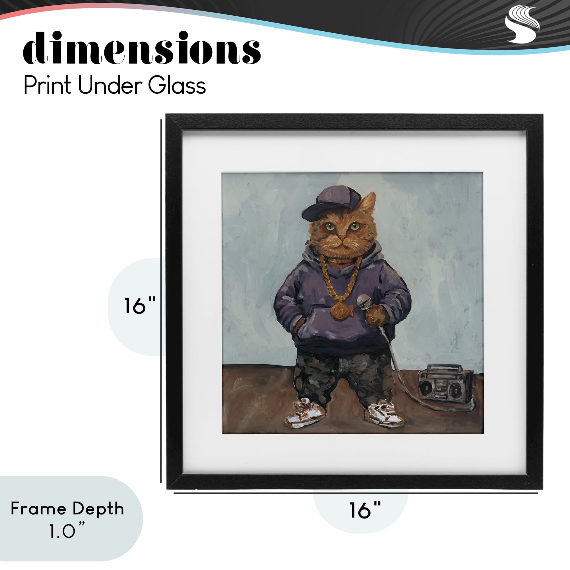 Stupell Industries Urban Hip-Hop Cat Black Framed Print Under Glass, design by Studio Bautista