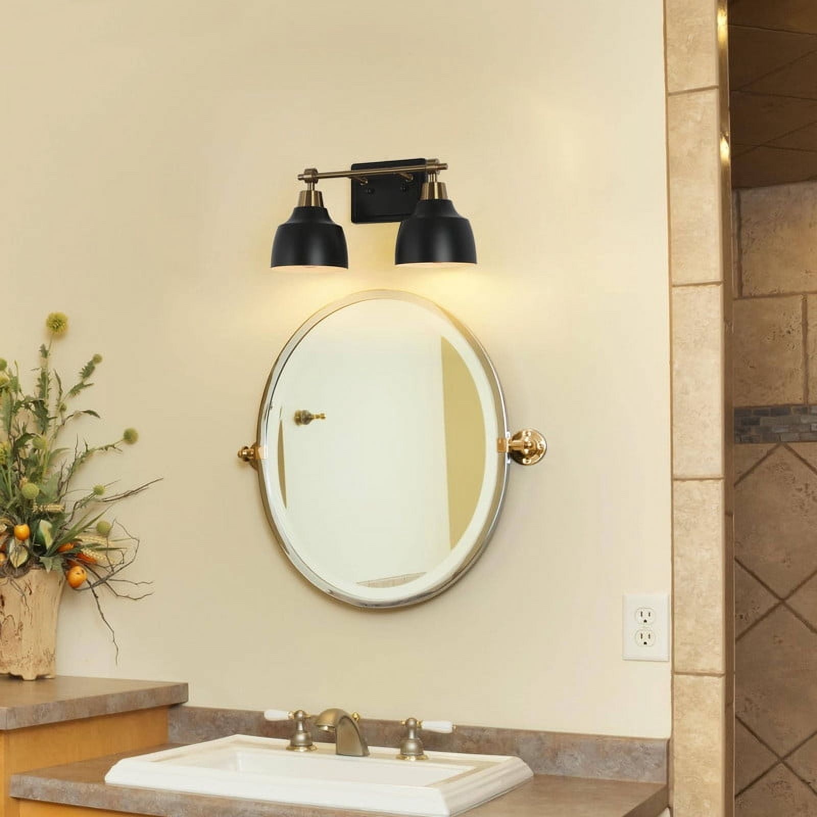 LNC 2-Light Bathroom Vanity Light in Matte Black and Gold, Modern Metal Wall Fixture