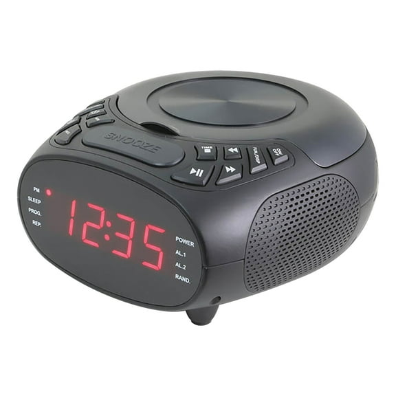 GPX Dual-Alarm CD/FM Clock Radio with 0.9-In. LED Display, Black, CC318BPT