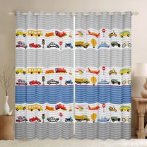 Castle Fairy Kids Teens Boys Kawaii Truck Plane Train Curtains Pack of 2 (42x84 Each),Cartoon Car Curtains Blackout,Geometric Stripes Bedroom Curtains,Lightweight Room Decor