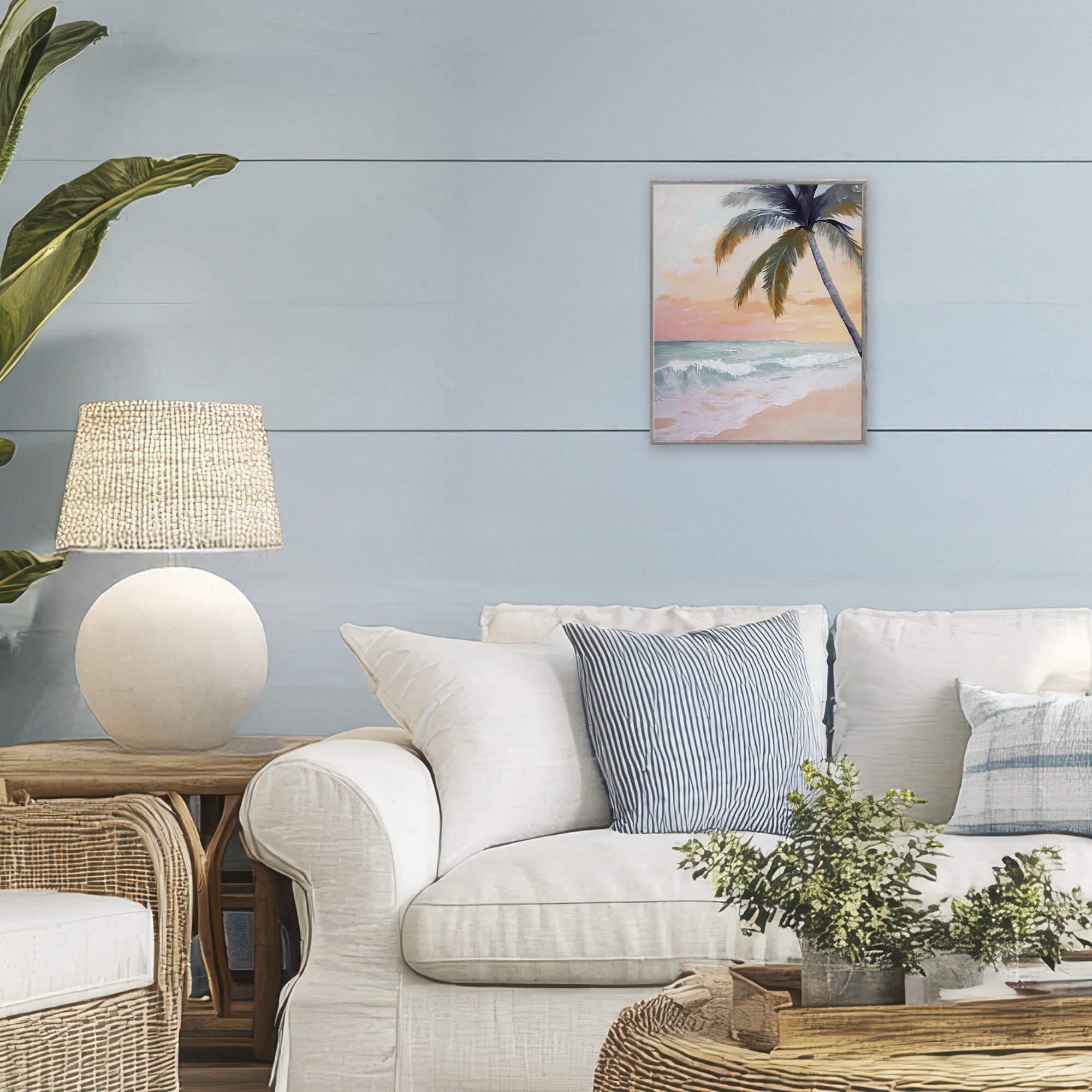 Stupell Industries Tranquil Sunset & Beach Palm Gray Framed Giclee Art, design by Creative Studio