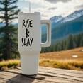 thumbnail image 4 of 3dRose, Rise and Slay. Bold black lettering on a white background., 30oz Tumbler, 4 of 7