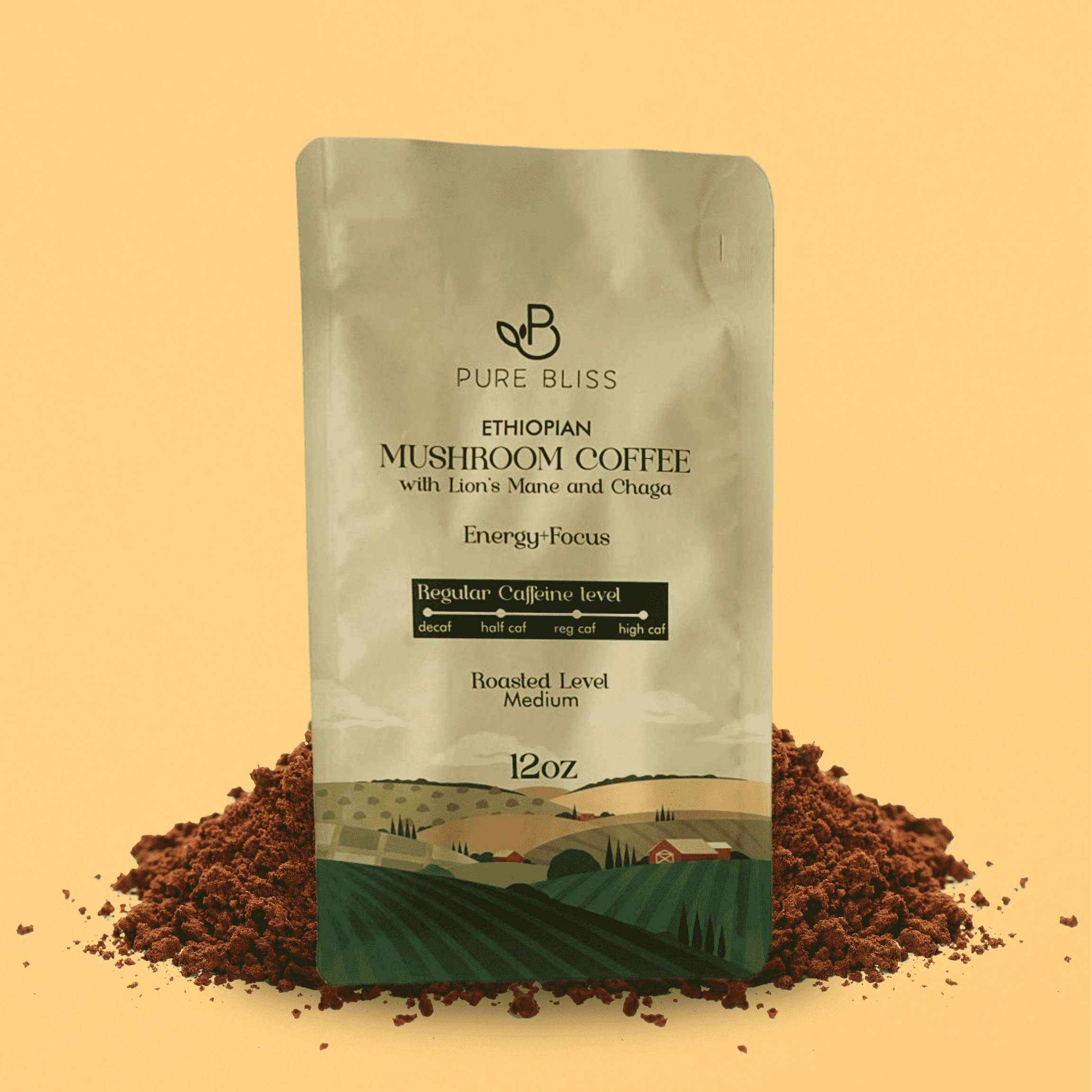 Pure Bliss Mushroom Coffee  w/ Chaga Mushroom & Lion's Mane Mushroom Instant Espresso 12oz