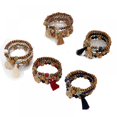 thumbnail image 1 of 5 juegos de pulseras de cuentas de madera bohemias para mujer, conjunto de pulseras de borlas elásticas multicapa, dije de elefante, brazaletes de declaración de amor Feliz Sencillez, 1 of 5