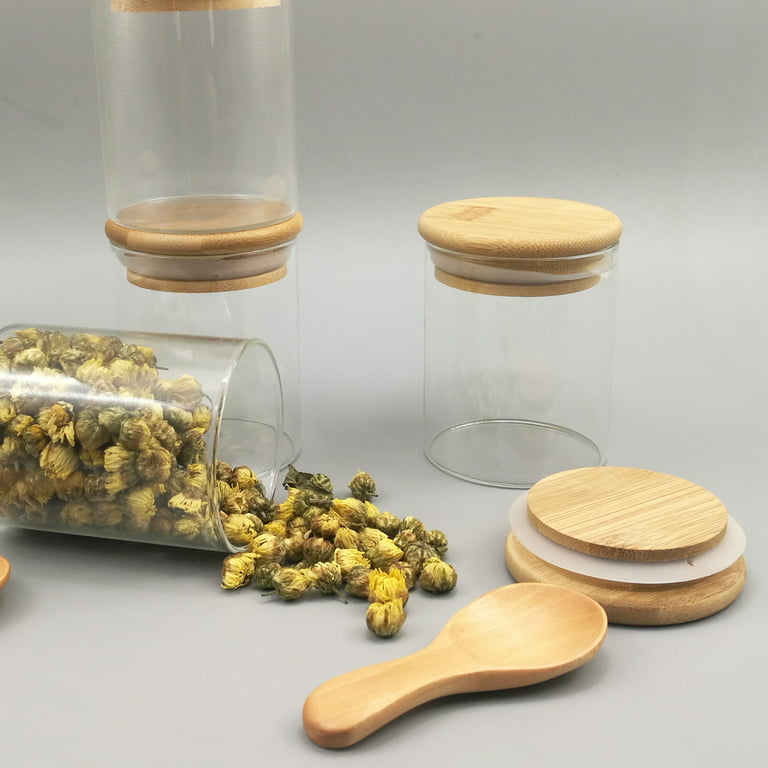 Set of 6 Spice Jars With Wooden Lids 150ml Mini Glass Storage Jars