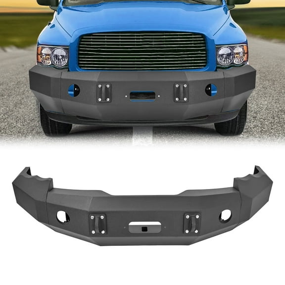 KOJEM Front Bumper Guard, Fit for 2002-2005 Dodge Ram 1500,Steel Black Front Bumper W/ Winch Plate,2003 2004