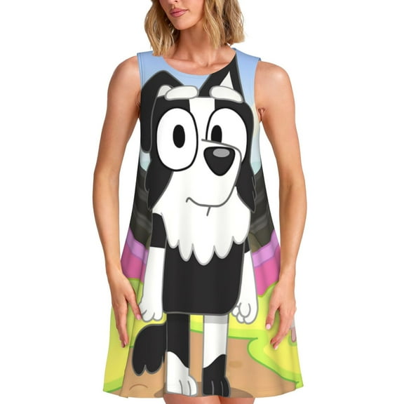 Saiise Bluey Print Women's Sleeveless Knee-Length Dress with Pockets Casual Summer Tank Dress