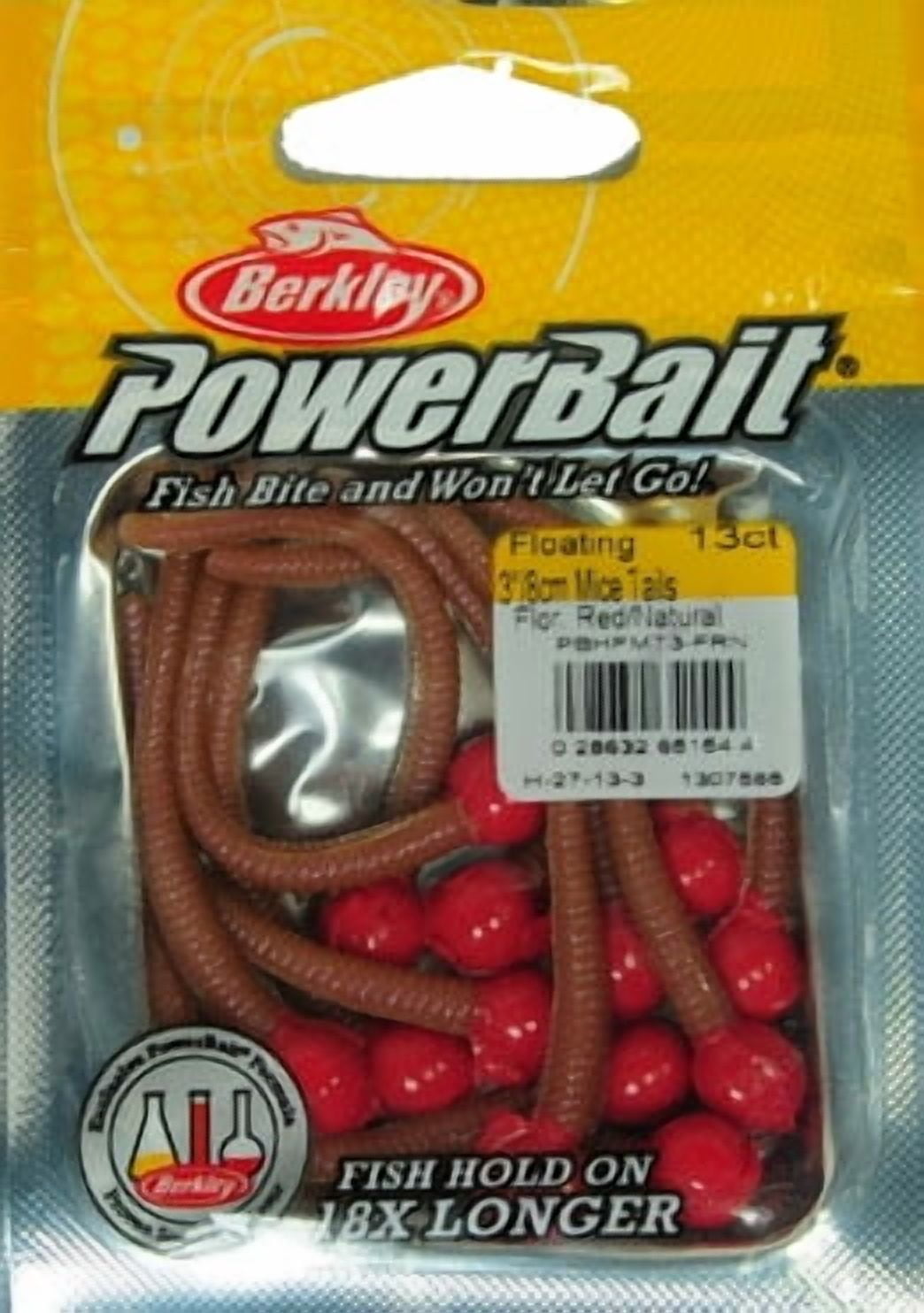 (2 pack) Berkley PowerBait Floating Mice Tails Fishing Bait, Fluorescent Red/Natural, 3in | 8cm