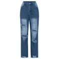 thumbnail image 4 of Olyvenn Women’s Ripped Jeans High Waisted Distressed Baggy Straight Wide Leg Pants Boyfriend Jeans for Teens Denim Pants Blue 4, 4 of 7