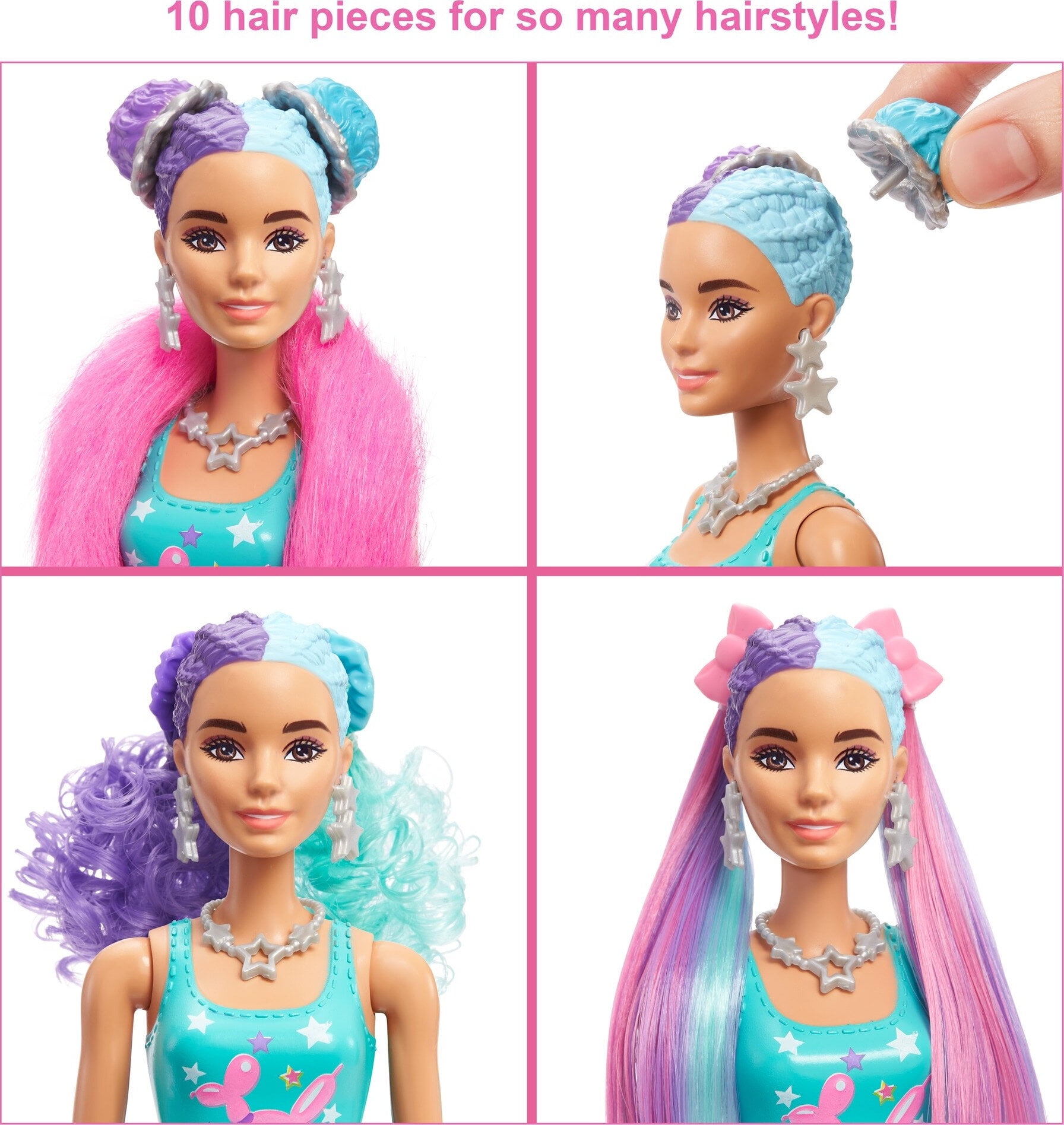 Barbie Color Reveal Glitter! Hair Swaps Doll, Glittery Purple with 25  Surprises
