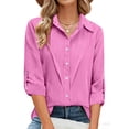 thumbnail image 3 of MELDVDIB Womens Button Down Shirts Turn Down Collar Long Sleeve Shirts Loose Summer Tops Fashion Casual Solid Color Vacation Shirts, 3 of 8