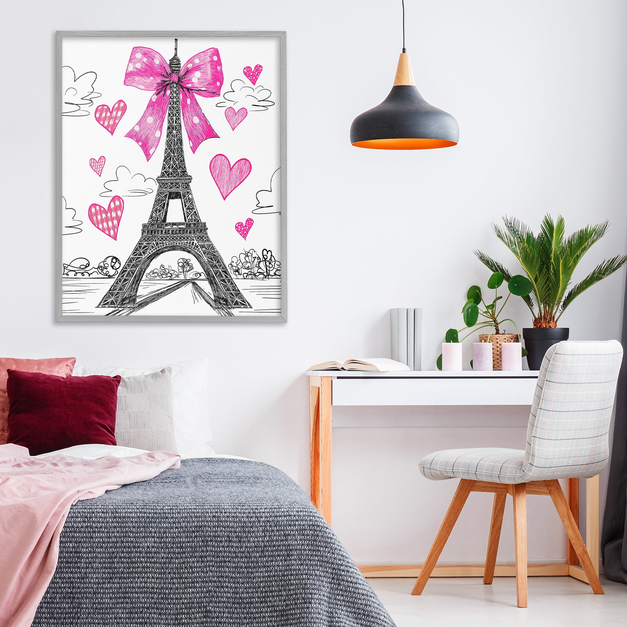Stupell Industries Heart Patterned Eiffel Tower Gray Framed Giclee Art, design by Jess Stempel