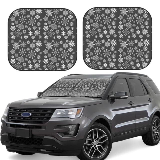 Fotbe simple white Snowflake Juego de 2 Piezas de Parasoles para Parabrisas | Bloqueador Solar para Auto | Accesorios Plegables para Protección Solar Interior-Large