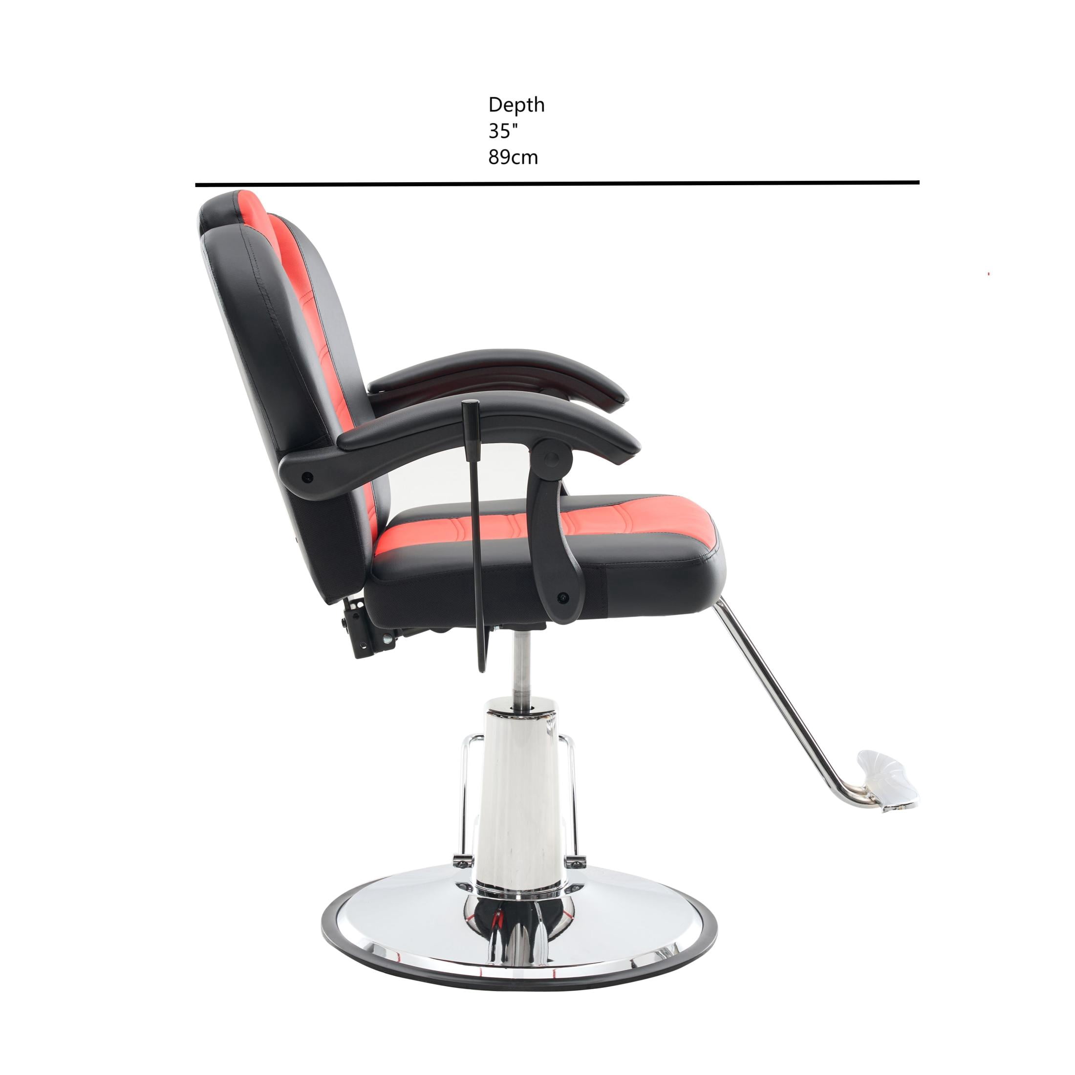 Noble House Heavy Duty Reclining Barber Chair, 360° Swivel Salon Chair with Hydraulic Pump, Black+Red