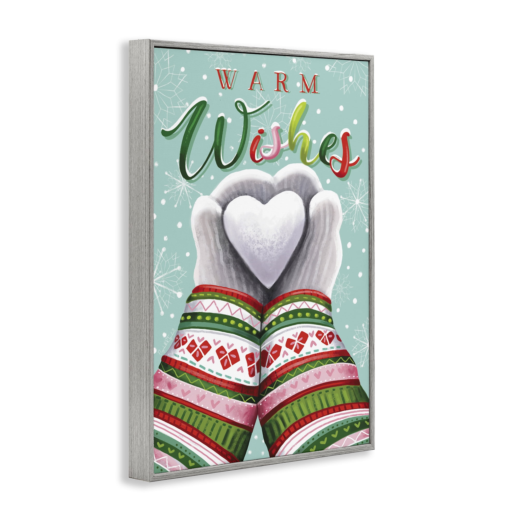 Stupell Industries Warm Wishes with Heart Holiday Painting Gray Framed Art Print Wall Art, 12 x 18