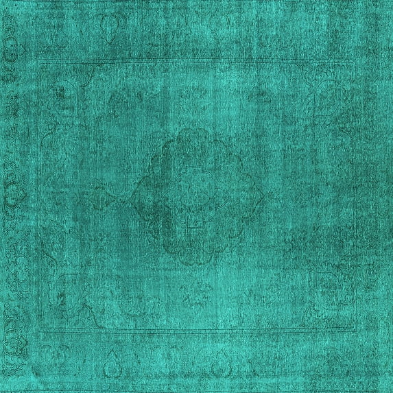 Ahgly Company Machine Washable Indoor Square Oriental Turquoise Blue Industrial Area Rugs, 3' Square