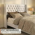 thumbnail image 5 of Queen Size White Velvet Upholstered Platform Bed Frame with 47.6" Tall Wingback Tufted Headboard & High Footboard, Gold Nailhead Trim, 1000lbs Heavy Duty Support, No Box Spring Needed, 5 of 9