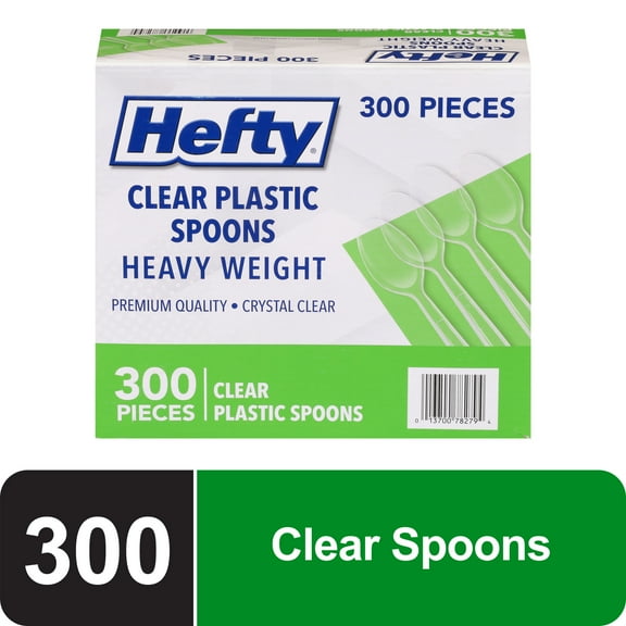 Hefty Heavy Duty Disposable Plastic Spoons, Clear, 300 Count
