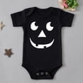 thumbnail image 5 of Byoo Newborn Girls' Eye‑Catching Bodysuit Halloween Jack‑O‑Lantern Print Short‑Sleeve Crewneck Romper Holiday Outfit, Black1, 5 of 5