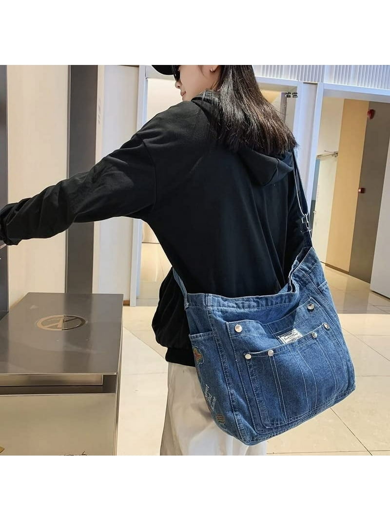 Vintage Denim Purse & Bohemian Boho Handbag. Multi-pocket