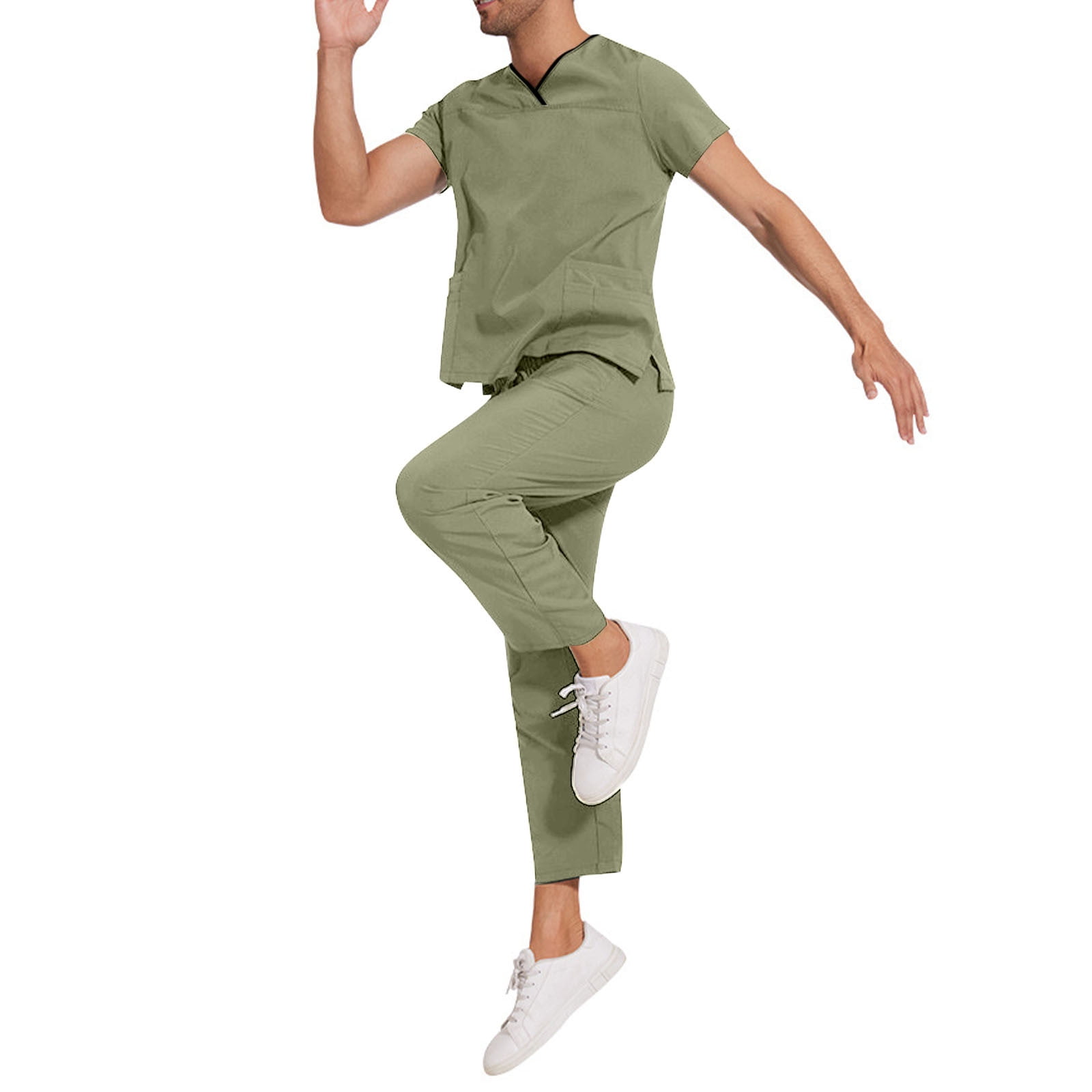Clearance Rciityk Scrub for Men Set Medicals Uniform Scrub Top and Pants Solid Color Four Season Comfort Fits Scrub Set with Pockets - Spring/Summer Savings Clearance