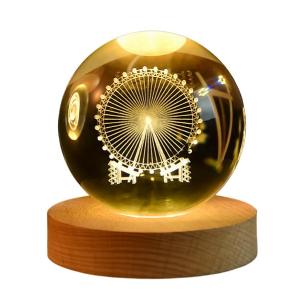 LUVCLS LQQDREX - Lámpara de noche con forma de bola de cristal 3D de gran tamaño, esferas estelares calmantes, lámpara de esfera de cristal con base de madera, escultura de exhibición de cristal, re