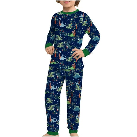 

Honeeladyy Christmas Family Pajamas Parent-Child Warm Christmas Suit Stitching Dinosaur Print Home Clothes Pajamas Long-Sleeved Trousers Two-Piece Set（Kids） Navy Sales Online