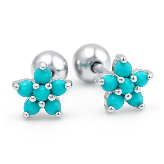 Turquoise Flower Earrings for Women Sterling Silver 18G 6mm Cartilage Helix Upper Lobe Body Piercing Ginger Lyne