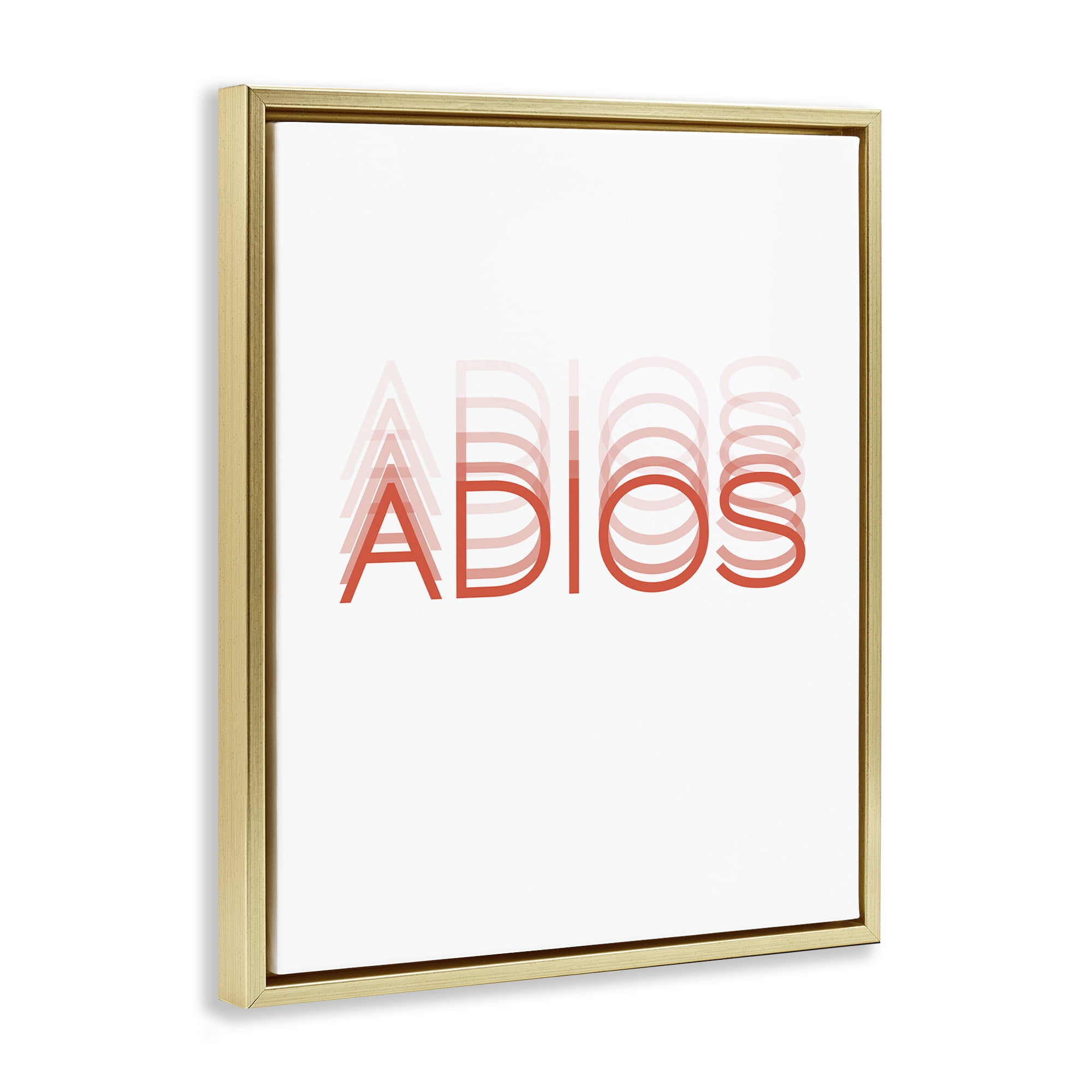 Stupell Industries Adiós Tipográfico Minimalista Typography and Symbols Painting Gold Floater Framed Art Print Wall Art, 17 x 21