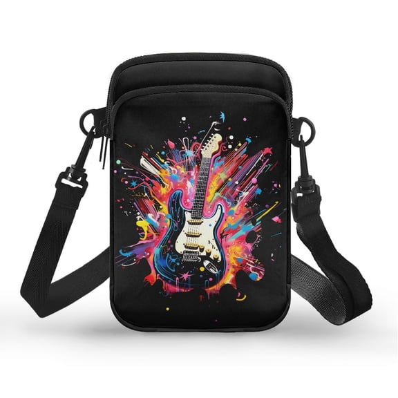 HELLHERO Fire-Water-Guitar Double-layer Adjustable Crossbody Bag for Men, Women Travel, Outdoor and Daily Use Travel Crossbody Purse Polyester 4.33x1.97x7.09